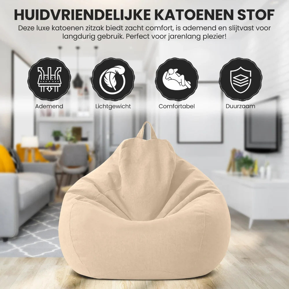 Sækkestol i Premium Linned | Ergonomisk Design | Komfortabel Høj Kvalitets Fyld | Aftageligt og Vaskbart Betræk | Fås i 16 Farver og Flere Størrelser | Ideel til Daglig Brug i Hjemmet