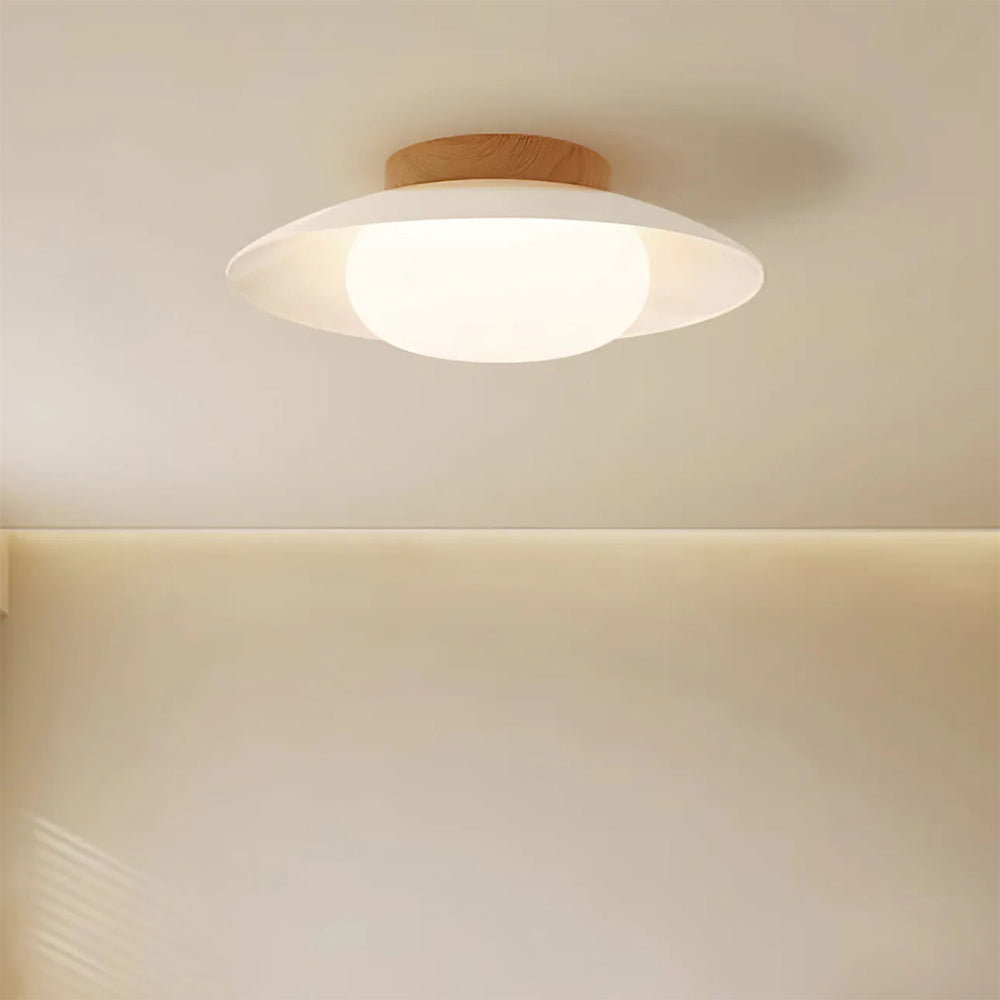 Cremefarvet Rund Loftsbelysning | Modern Design | Ø35 cm | LED Lampe | Jern og Akryl Materiale | Hvid Finish | Soveværelse og Stue | Tidsløst Look