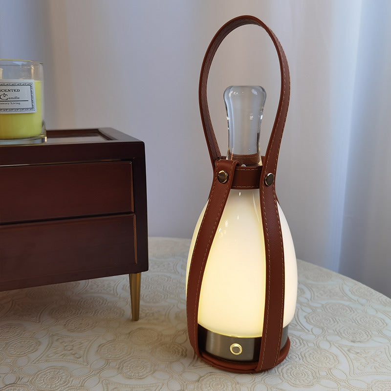 Lampe en verre en cuir Bell | LED portable | Chargement solaire et USB | Design de luxe | Contrôle tactile | Pour cuisine et salon | Ø30