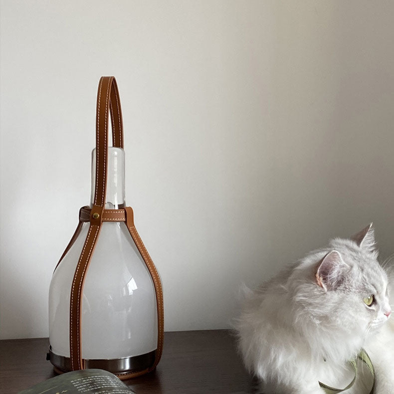 Lampe en verre en cuir Bell | LED portable | Chargement solaire et USB | Design de luxe | Contrôle tactile | Pour cuisine et salon | Ø30