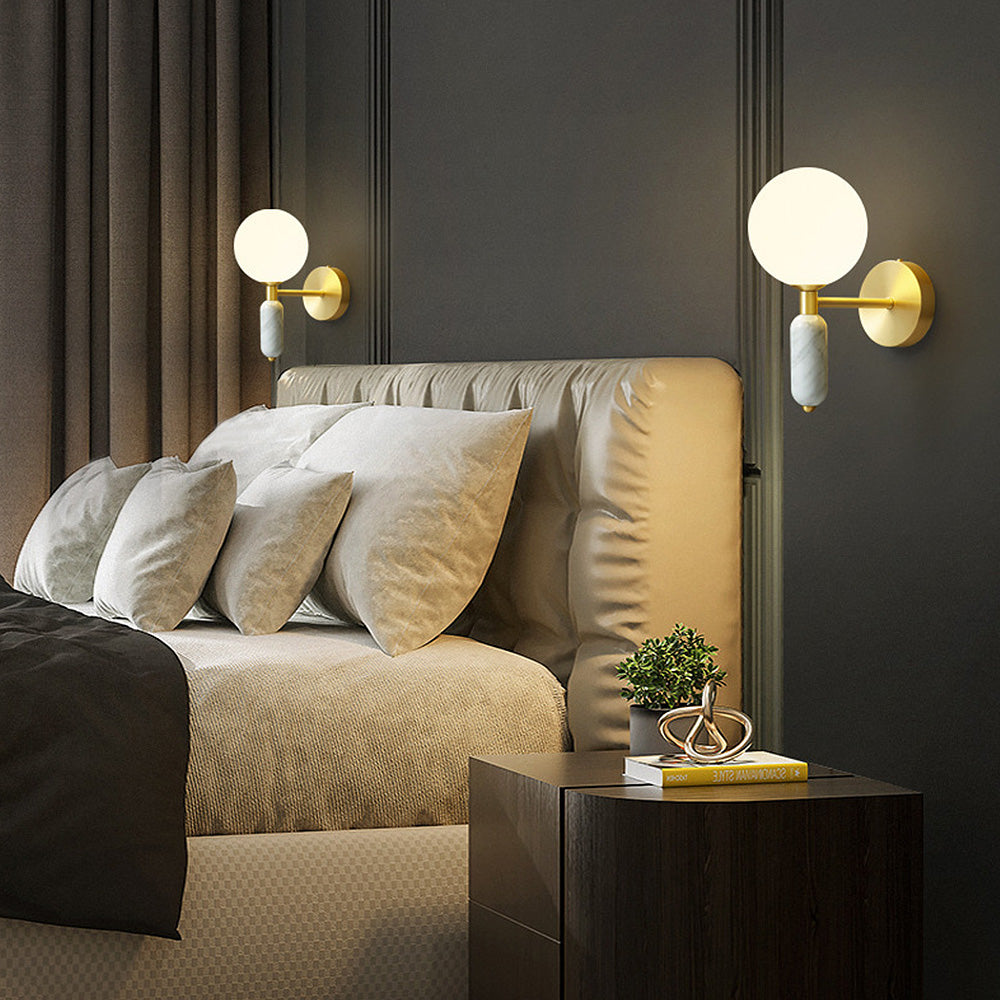 Marmor Wandleuchte | Elegante Nachttischlampe | Modernes Design | Weiß und Grün | Kupferdetails | 25 cm Höhe | CE und UL Zertifiziert