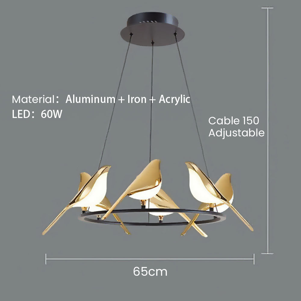 Hänglampa | Kreativa fåglar LED-girlang | Fågelmotiv | Justerbar längd | Guld | 30 cm - 121 cm diameter | Metall + akryl | Inbyggd LED | Matsal, vardagsrum, sovrum | 110-120 V | Torr plats
