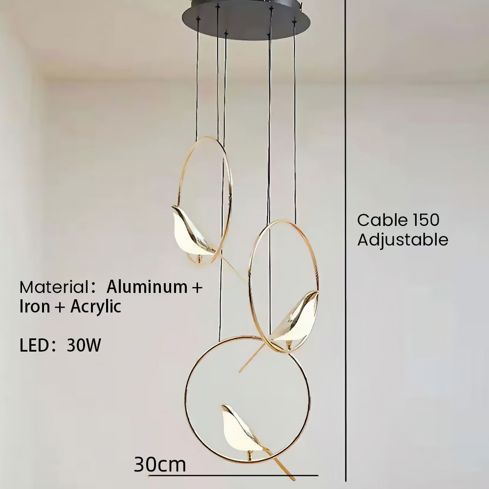 Hänglampa | Kreativa fåglar LED-girlang | Fågelmotiv | Justerbar längd | Guld | 30 cm - 121 cm diameter | Metall + akryl | Inbyggd LED | Matsal, vardagsrum, sovrum | 110-120 V | Torr plats