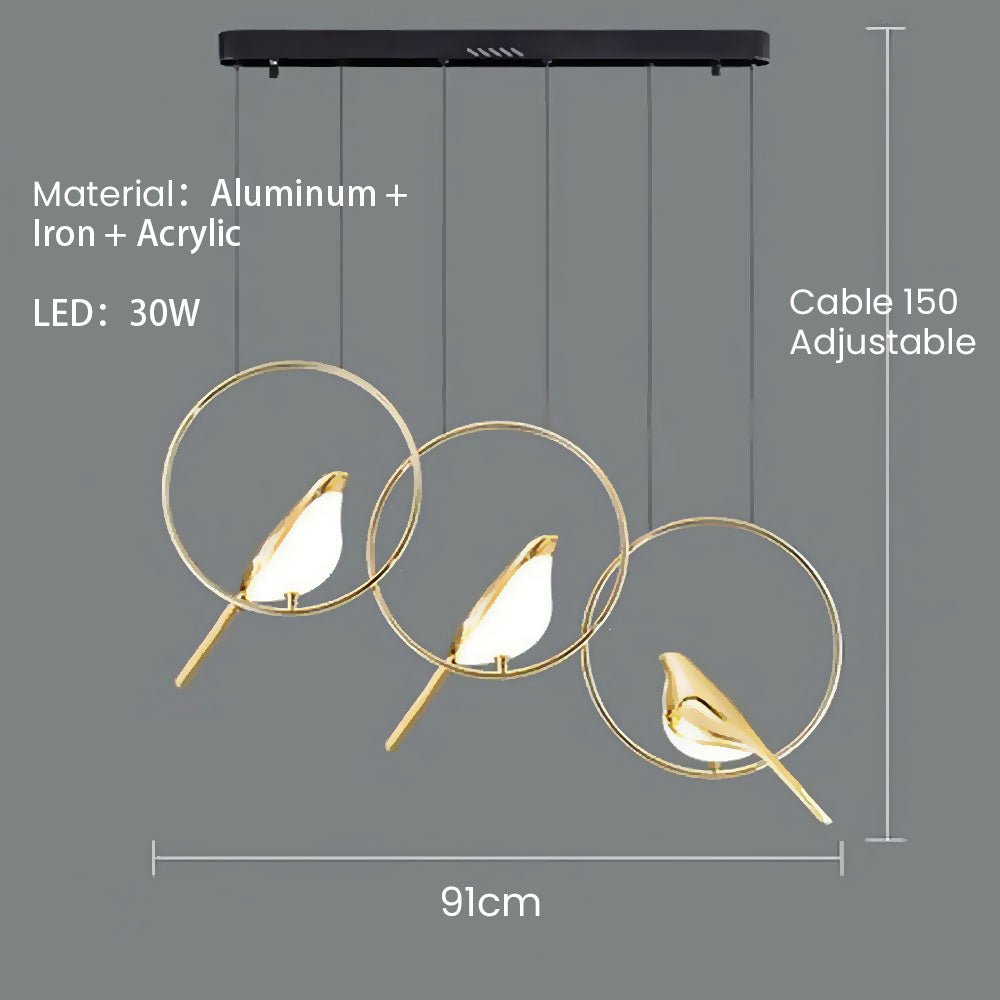 Hänglampa | Kreativa fåglar LED-girlang | Fågelmotiv | Justerbar längd | Guld | 30 cm - 121 cm diameter | Metall + akryl | Inbyggd LED | Matsal, vardagsrum, sovrum | 110-120 V | Torr plats