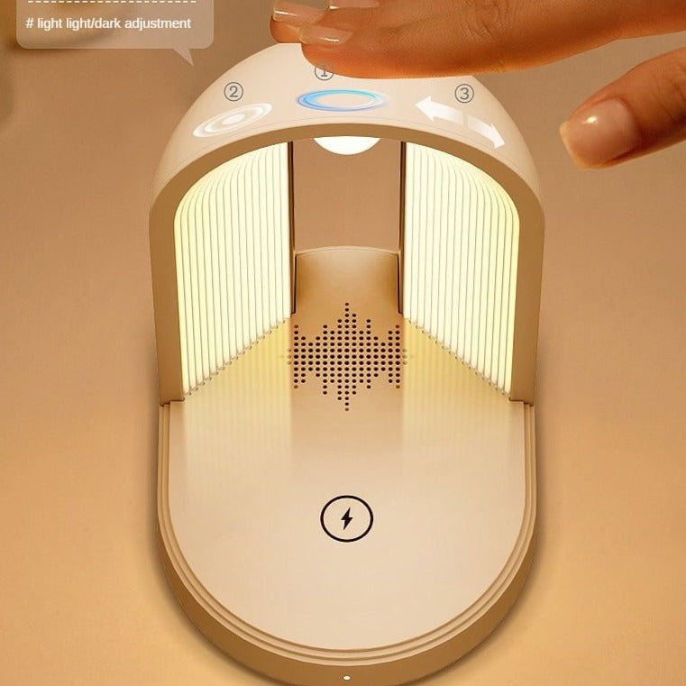 Luminoir | Design moderne en arc | Lampe de bord en métal et plastique | Source lumineuse LED | Blanc & Rose | Tons chauds | Taille 40x25x10 cm