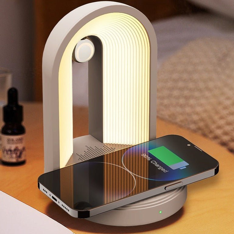 Luminoir | Design moderne en arc | Lampe de bord en métal et plastique | Source lumineuse LED | Blanc & Rose | Tons chauds | Taille 40x25x10 cm