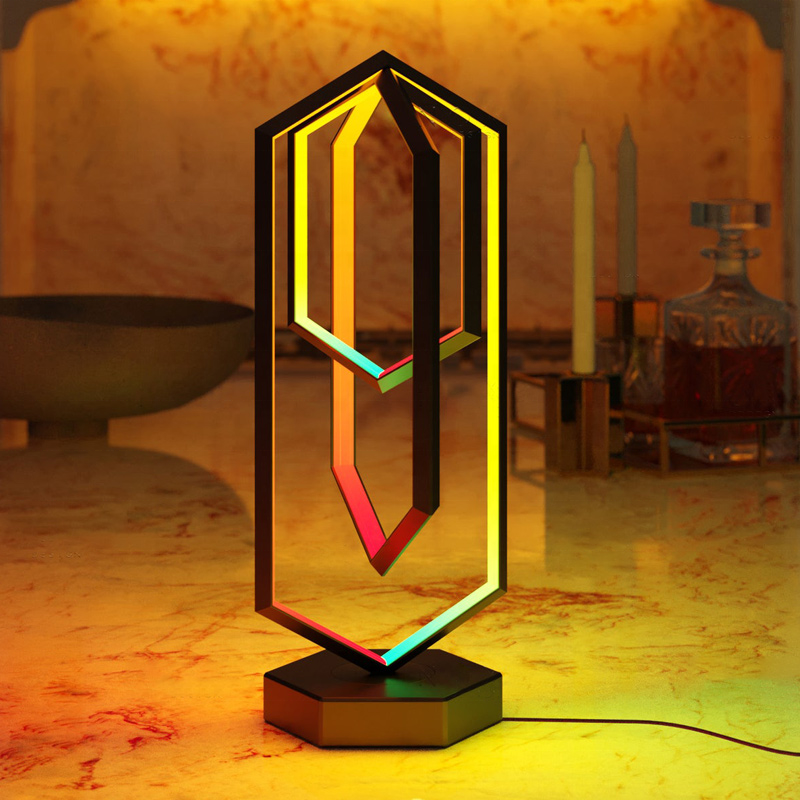 Lampe d'éclairage LED intelligente | Design géométrique | Contrôle par application | Effets multicolores | Compatible Bluetooth | Fonction dimmable