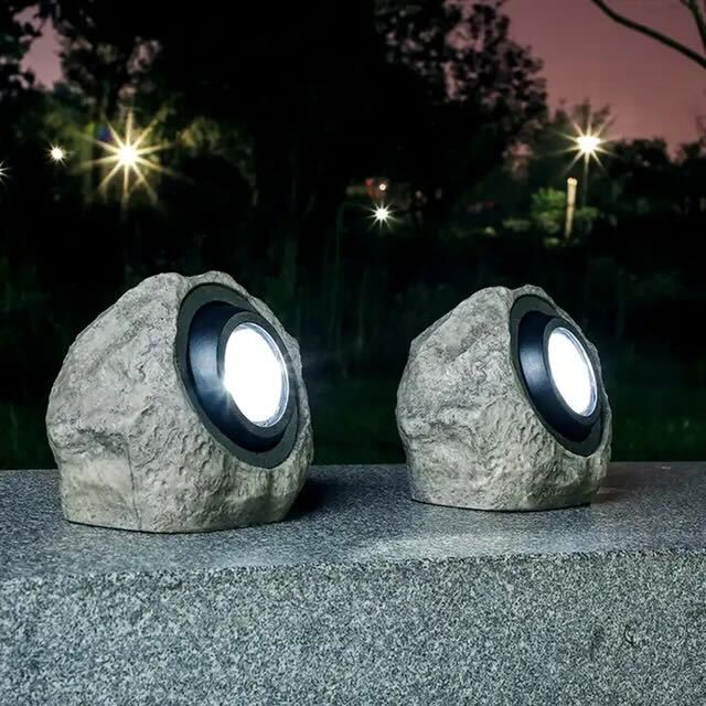 Lampe solaire LED extérieure | Design roche | Résistant aux intempéries aspect granit | 15x15x20 cm