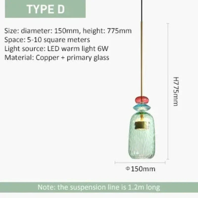 ColorGlow | Glas Pendellampe | Farverigt Design | Varm Hvid Lys | 10-15 m² | Moderne Indretning | Energivenlig Belysning | Pålidelig Spænding 90-260V | Ideel til Køkken & Spisestue | Hjemmebrug