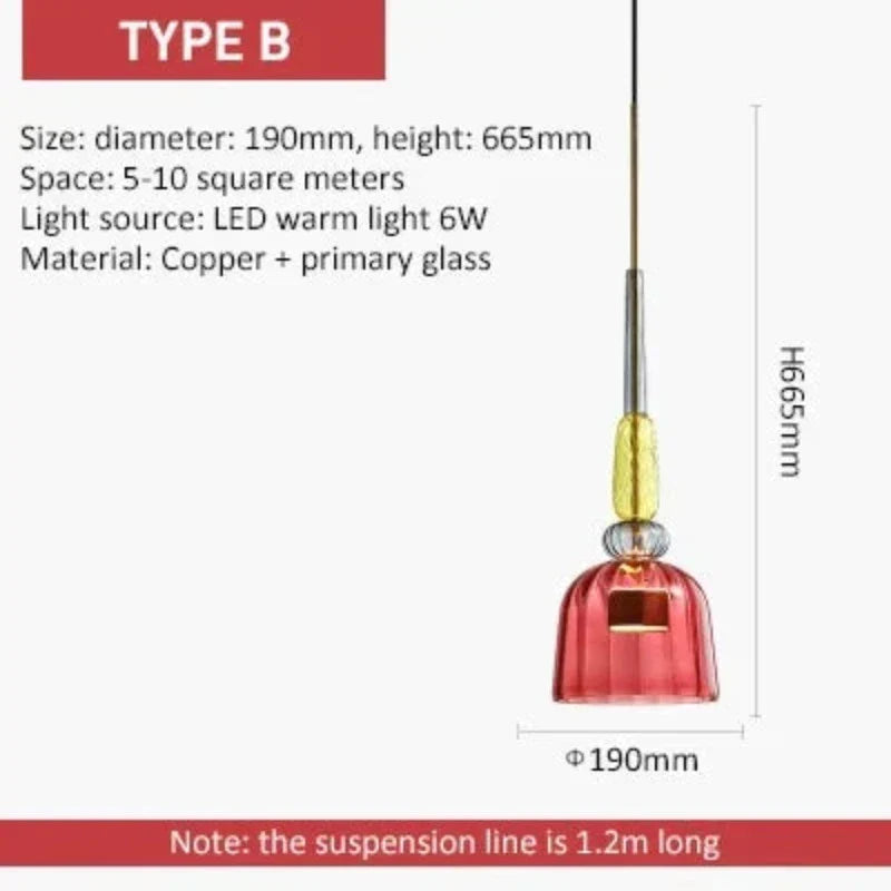 ColorGlow | Glas Pendellampe | Farverigt Design | Varm Hvid Lys | 10-15 m² | Moderne Indretning | Energivenlig Belysning | Pålidelig Spænding 90-260V | Ideel til Køkken & Spisestue | Hjemmebrug