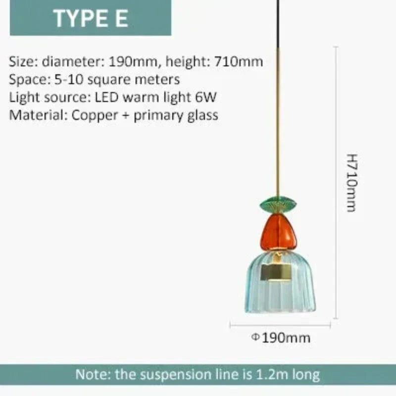 ColorGlow | Glas Pendellampe | Farverigt Design | Varm Hvid Lys | 10-15 m² | Moderne Indretning | Energivenlig Belysning | Pålidelig Spænding 90-260V | Ideel til Køkken & Spisestue | Hjemmebrug