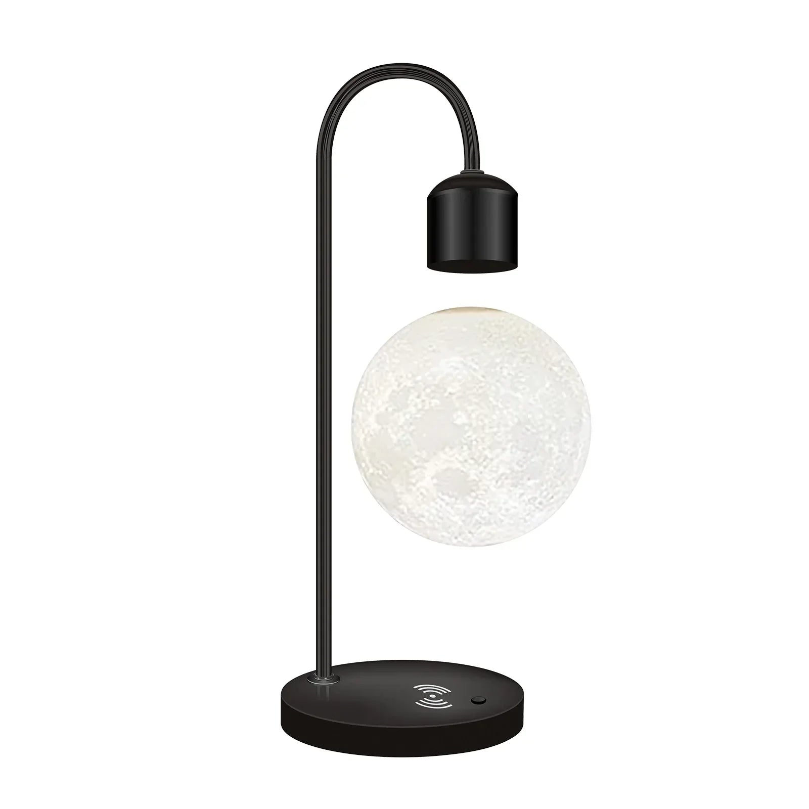 Lampe Lune Flottante | Recharge Sans Fil | Base Magnétique | LED | Design Moderne | Inspiration Vintage | 37 cm de Hauteur | Bois & Aluminium