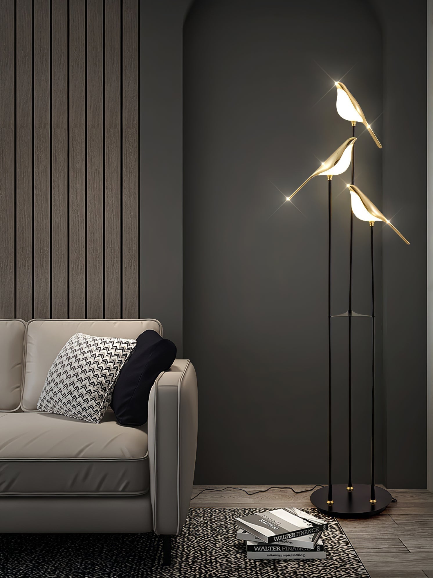 Misterlamp Magpie Perch Kollektion | Stehlampe | Integrierte LED | Minimalistisches Design | Schwarzes Gestell | Naturinspiriertes vogelähnliches