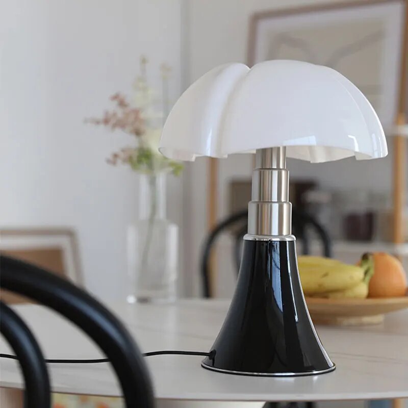 Retro Design Bordlampe | Hvid Skærm & Sort Fod | Moderne LED | Philips Chip 10W | Touch Kontrol | Akryl & Stål Materialer | Ideel til Natbord, Skrivebord & Stue | Kabellængde 1,8M | Vægt 1,85 KG