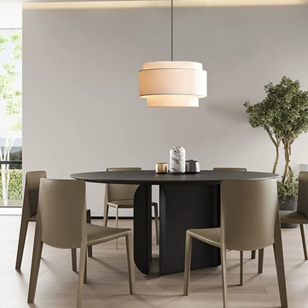 Bauhaus Beige | Lag-på-Lag Hørskærm | Justierbare Höhe 150 cm | E26/E27 Fassung | 40W Maximalleistung | Moderne Deckenlampenschirm | Für Küche,