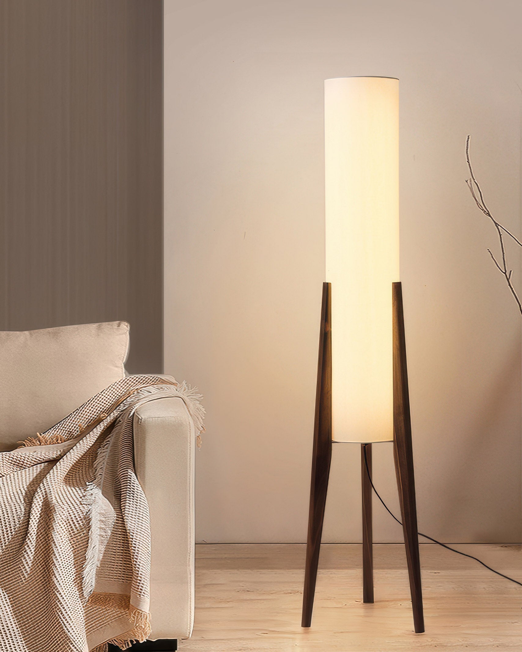 Valnussboden | Skandinavische Stehlampe | Modernes Design | Stoffschirm | LED E27 | H126,8 cm | B26 cm | AC