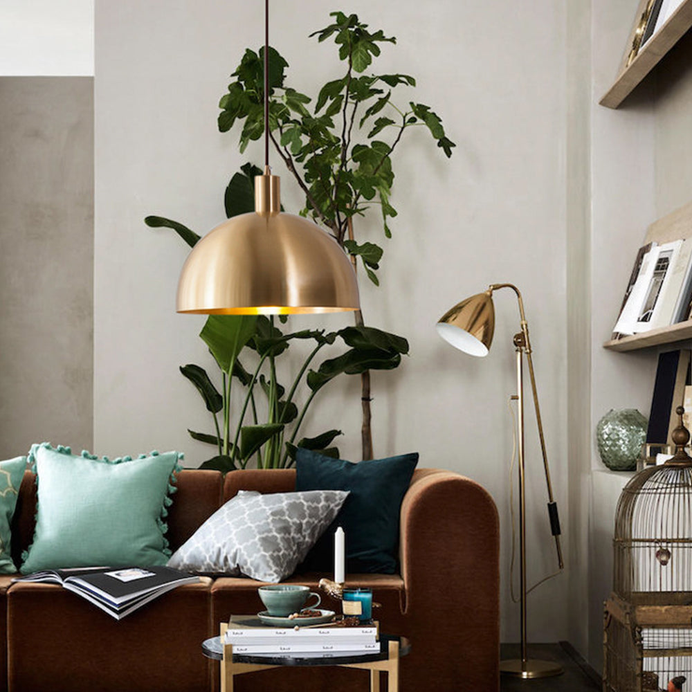 Lampa sufitowa z mosiądzu inspirowana stylem vintage | Kształt kopuły | Styl Mid-Century Modern | Regulowana długość kabla 150 cm | Gniazdo E26/E27