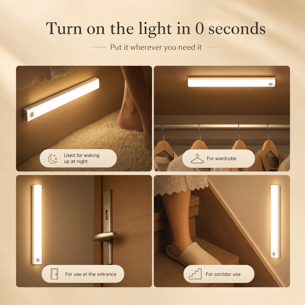 Bewegingssensor LED-kastverlichting USB oplaadbare inductie-nachtverlichting Draadloze draagbare detectorverlichting voor kledingkast Hal