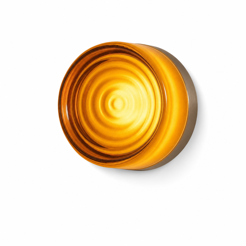 Amber Glass Wave Wall Light – Modern LED Round Sconce for Cozy Ambiance
