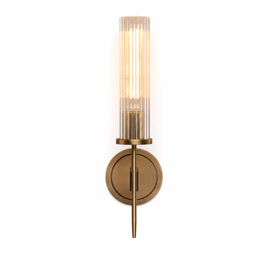 KopraLux Wall Light | Ribbed Glass | Warm Copper Finish | Elegant Vintage Design | Home Decor | E27 Compatible