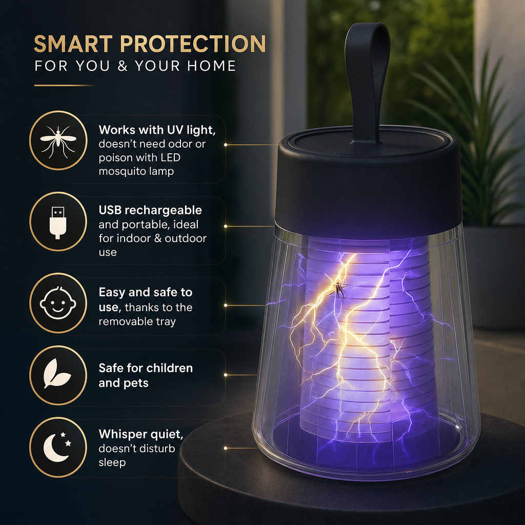 USB Rechargeable LED UV Insect Killer | Indoor Outdoor Mosquito Lamp | Silent Chemical-Free Pest Control