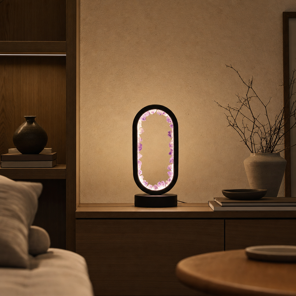 AuraStone Amethyst Serenity Lamp | Natural Crystal Soothing Glow | Handcrafted Mood Lighting