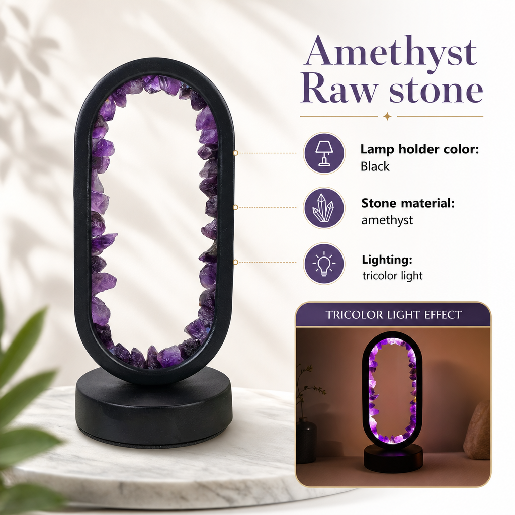 AuraStone Amethyst Serenity Lamp | Natural Crystal Soothing Glow | Handcrafted Mood Lighting