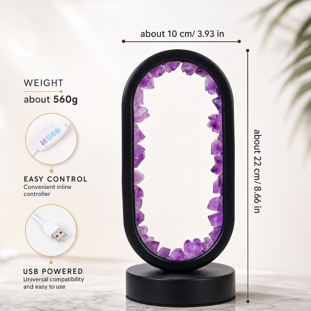 AuraStone Amethyst Serenity Lamp | Natural Crystal Soothing Glow | Handcrafted Mood Lighting