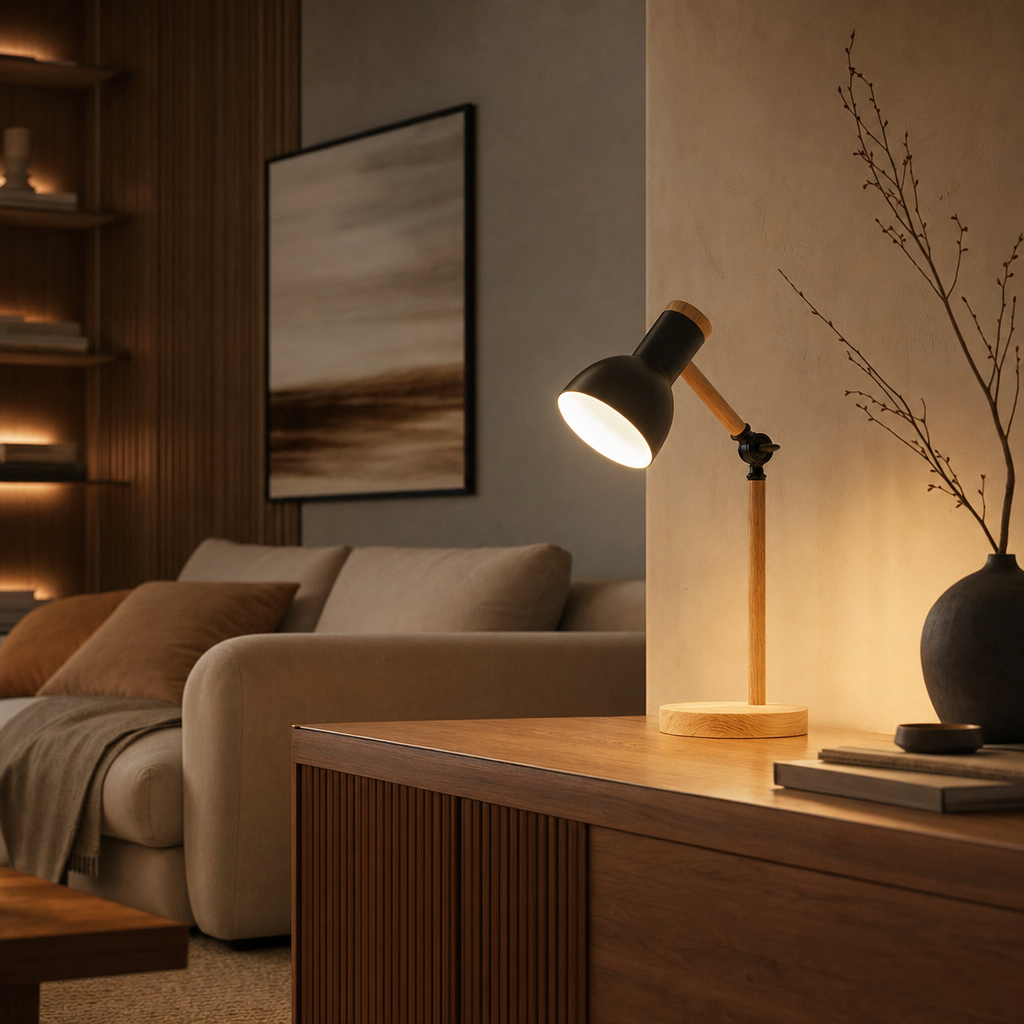 NordicGlow | Wooden Adjustable Scandinavian Desk Lamp | Minimalist Design | Home Lighting Elegance