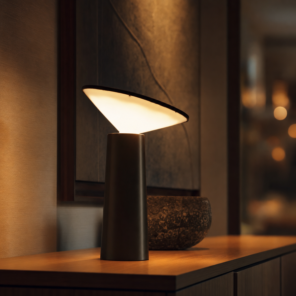 Aurora LED Table Lamp | Modern Design | Dimmable Lighting | Adjustable Shade | Wireless & Rechargeable | Black & White | Luminart
