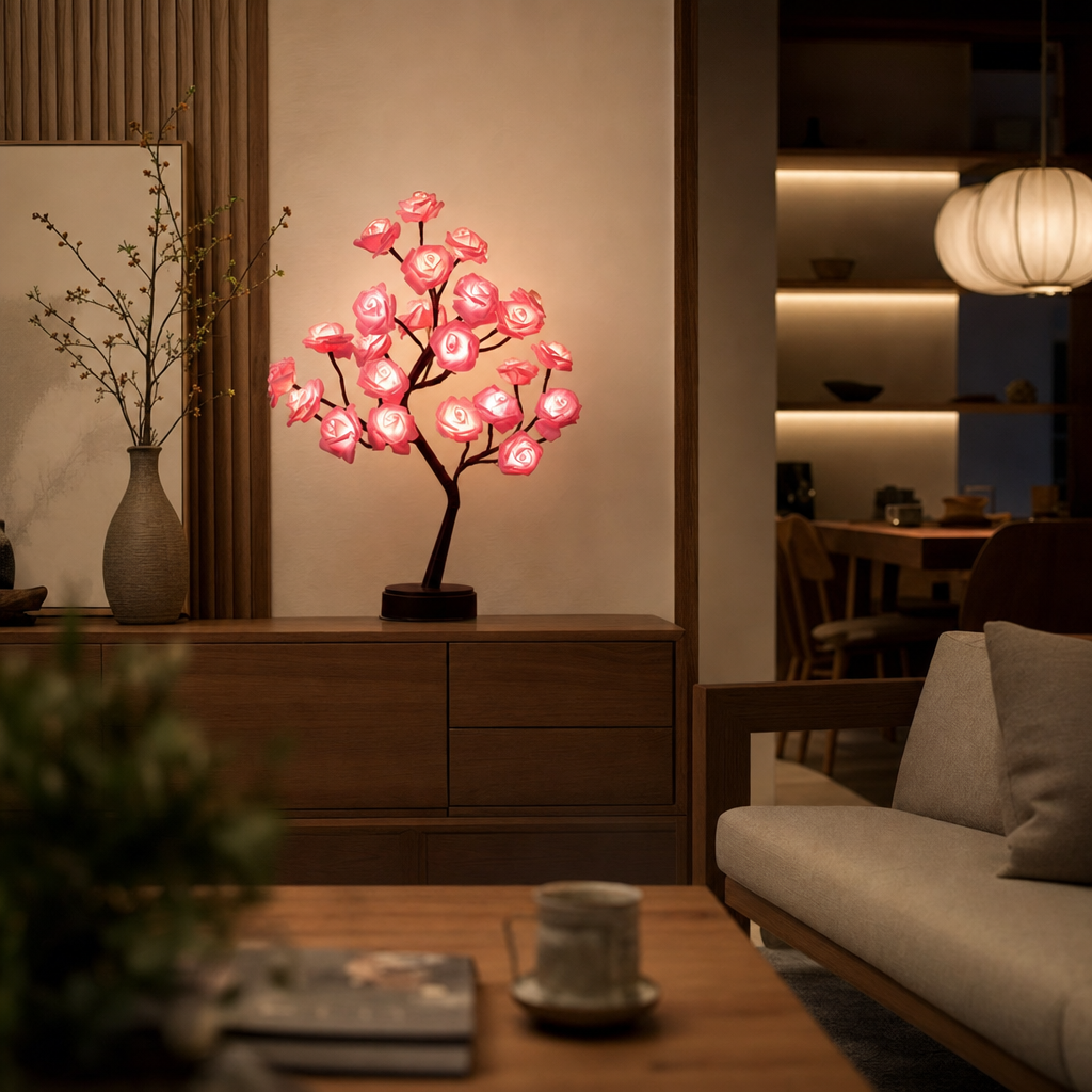 Adjustable LED Rose Flower Tree Lamp | Decorative Lighting | Dimmable Ambiance | Modern Design | IP66 Waterproof | Home Decor