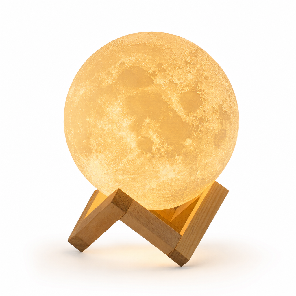 3D Moon Lamp | Wireless Touch Control | Wooden Stand | Home Decor Lighting | Rechargeable LED