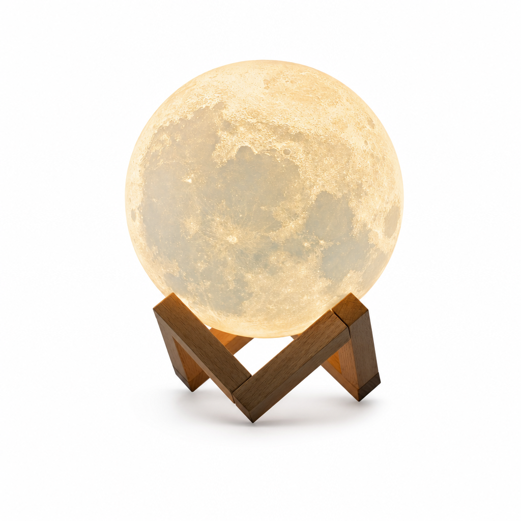 3D Moon Lamp | Wireless Touch Control | Wooden Stand | Home Decor Lighting | Rechargeable LED
