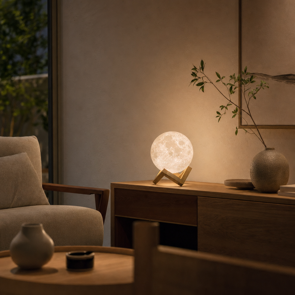 3D Moon Lamp | Wireless Touch Control | Wooden Stand | Home Decor Lighting | Rechargeable LED