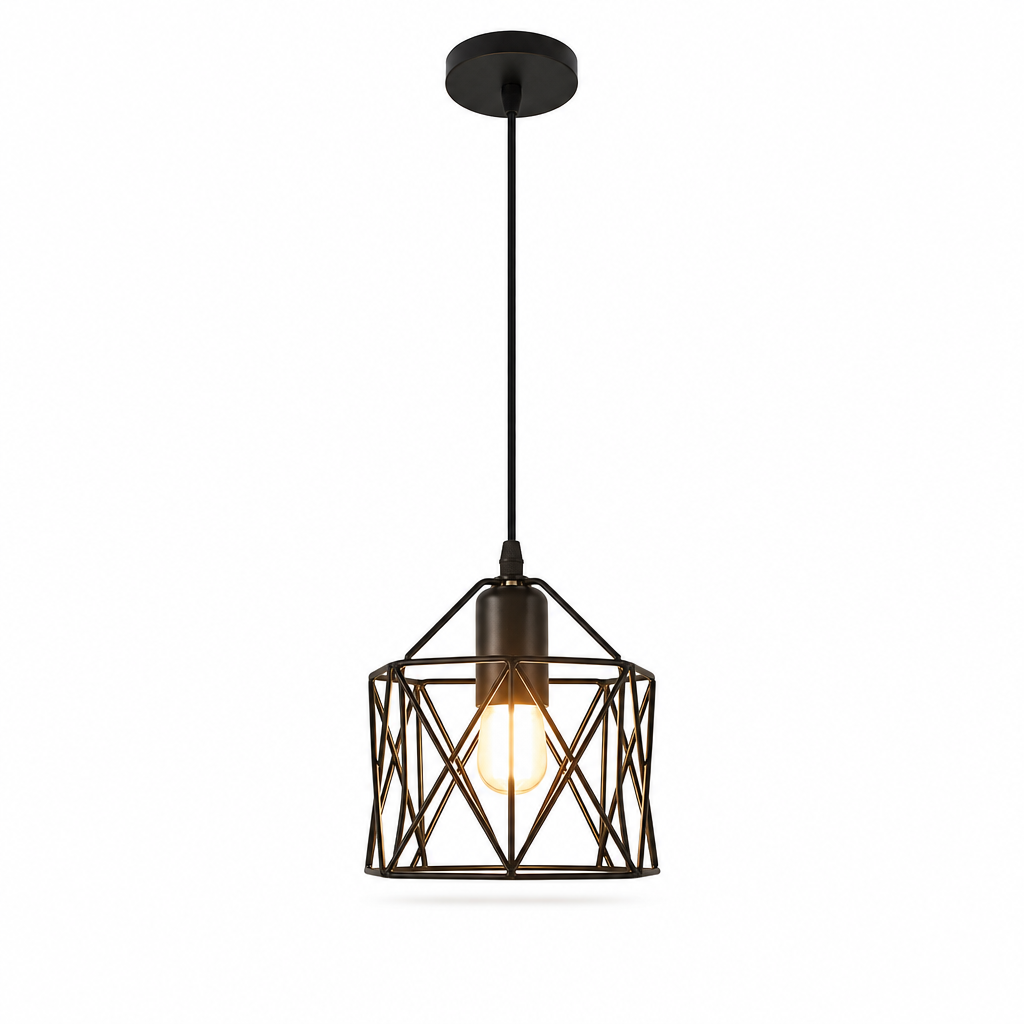 1Pc modern Nordic black wrought iron E27 hanging pendant lamp, bedroom headboard, hallway, balcony entrance, kitchen, dining room, staircase, Halloween and Christmas lighting fixtures (without light bulbs)
