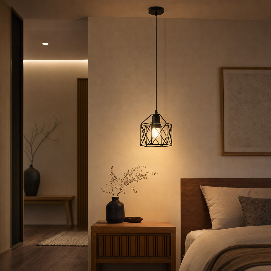 1Pc modern Nordic black wrought iron E27 hanging pendant lamp, bedroom headboard, hallway, balcony entrance, kitchen, dining room, staircase, Halloween and Christmas lighting fixtures (without light bulbs)