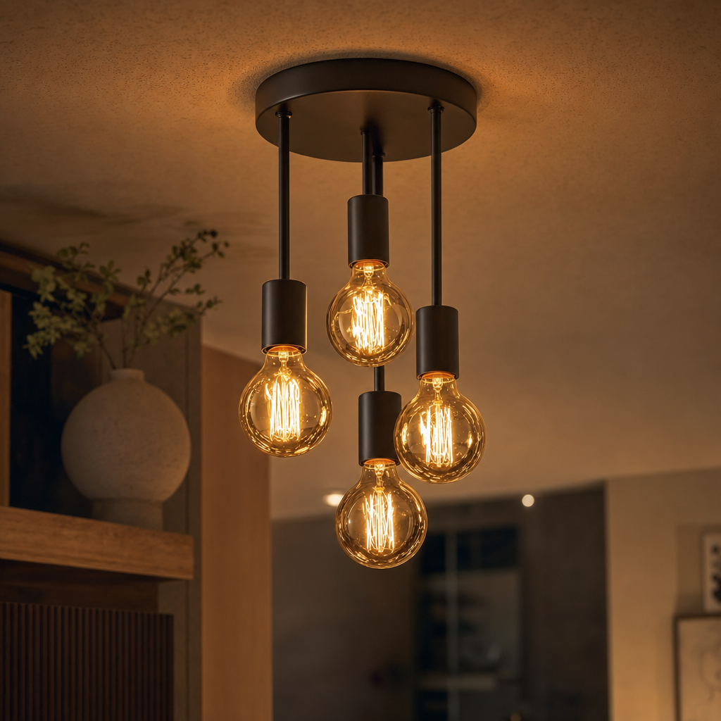 1 modern black 4-light E27 ceiling light, hallway balcony bedroom hallway dressing room dining room kitchen Halloween Christmas chandelier, diameter 15cm/5.9 inches (without bulb)