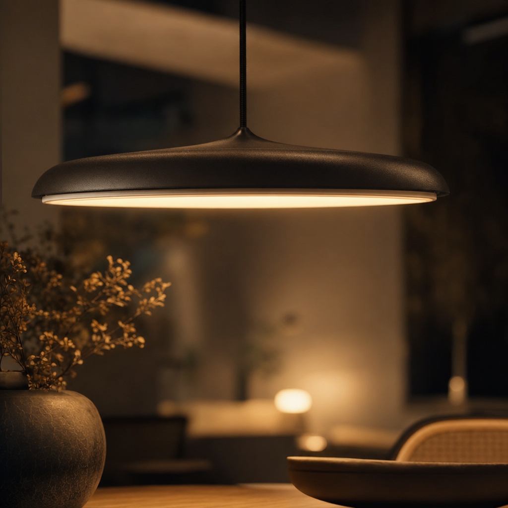 Moderne LED hængelampe til spisestue | Stilfuldt design i metal | Velegnet til forskellige interiørstilarter | Runde loftroser | Fås i blå, pink,