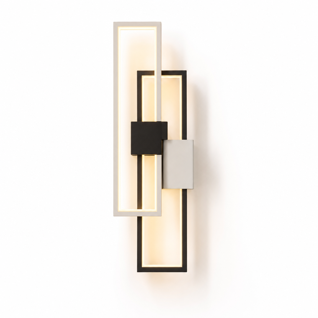 LumiSil | Moderne Væglampe | Kvadratisk Design | Iron & Silikone | Energieffektiv LED | Sort | 25x25x5 cm | 220V | 6W | Stilfuldt og