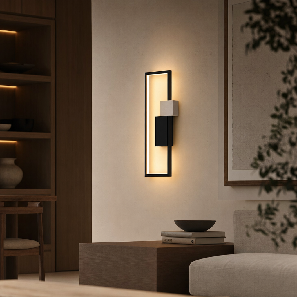 LumiSil | Moderne Væglampe | Kvadratisk Design | Iron & Silikone | Energieffektiv LED | Sort | 25x25x5 cm | 220V | 6W | Stilfuldt og