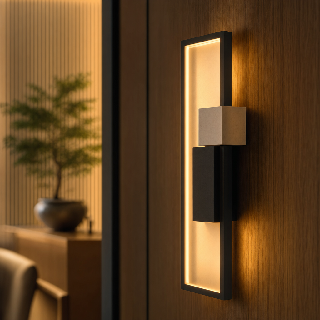 LumiSil | Moderne Væglampe | Kvadratisk Design | Iron & Silikone | Energieffektiv LED | Sort | 25x25x5 cm | 220V | 6W | Stilfuldt og