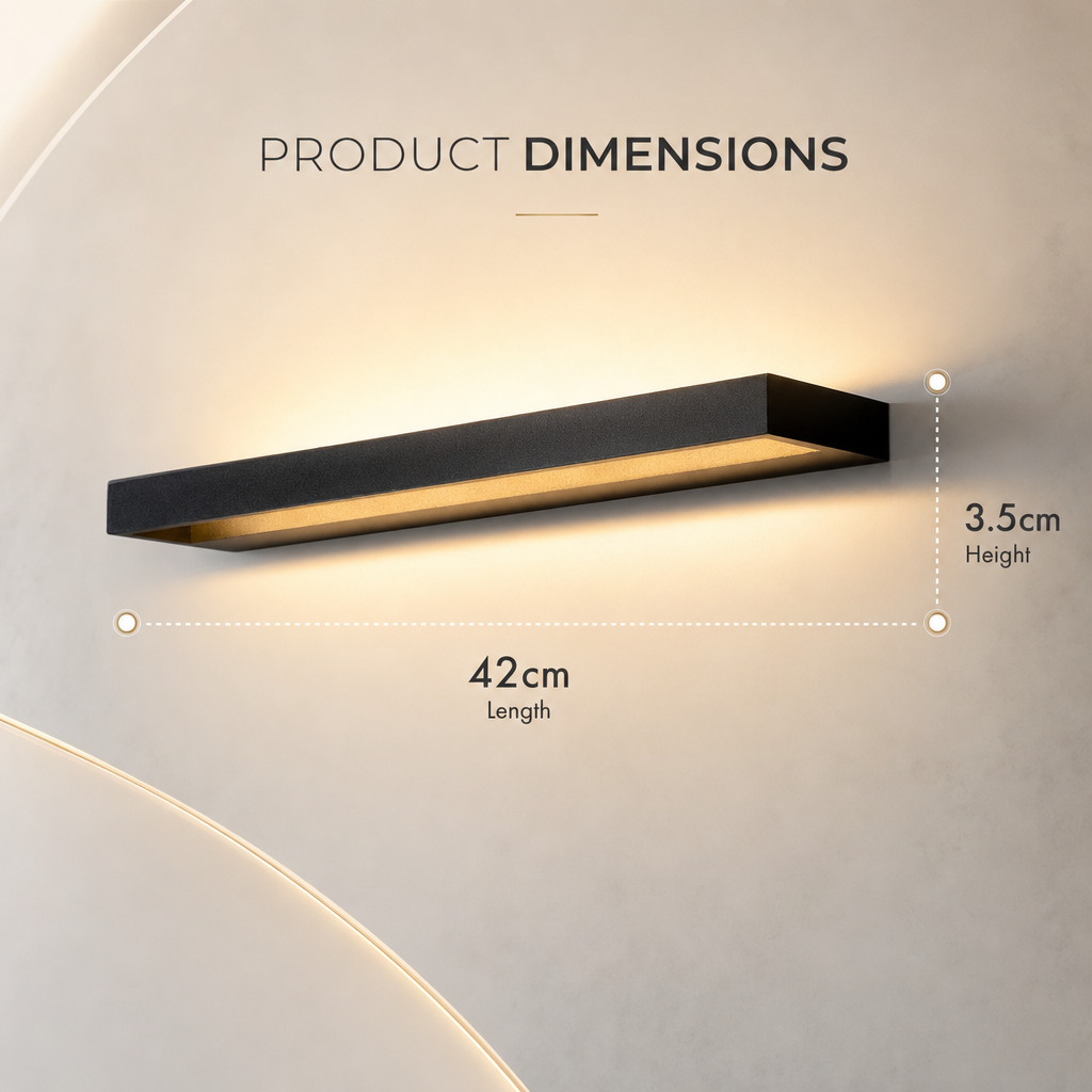 Luna | Justerbar LED Væglampe | Slankt Sort Design | 40x10x5 cm | Aluminium | Energibesparende | 15W | Perfekt til Indendørs og Udendørs Brug