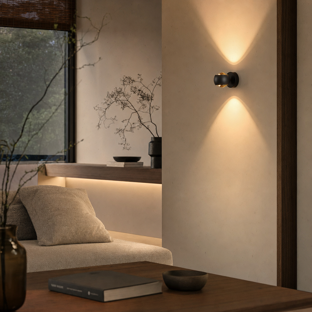 LumiWave LED væglampe | Mat sort aluminium | 18x10 cm | Lavt energiforbrug | IP54 vandtæt | Elegant og alsidigt design | Til indendørs