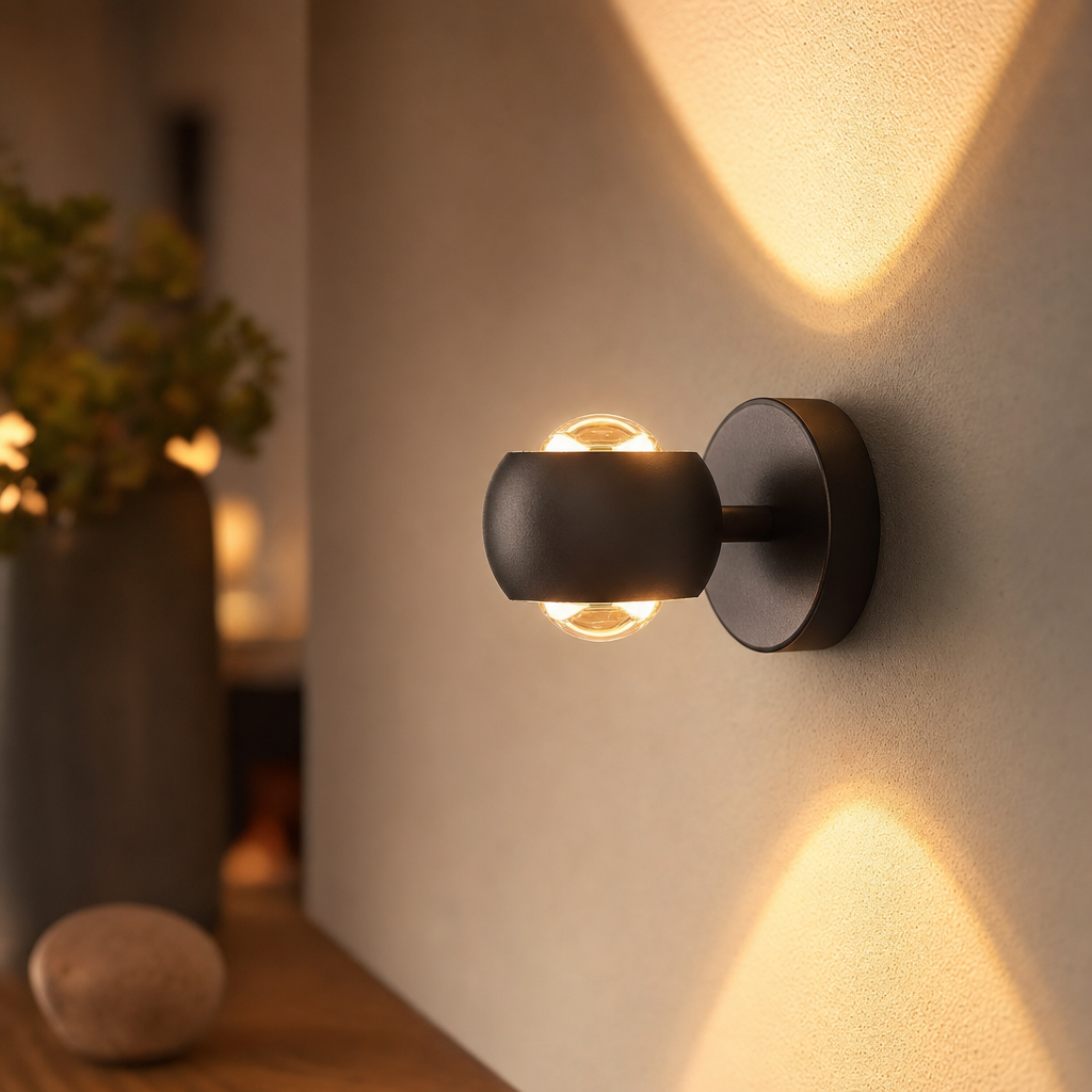 LumiWave LED væglampe | Mat sort aluminium | 18x10 cm | Lavt energiforbrug | IP54 vandtæt | Elegant og alsidigt design | Til indendørs