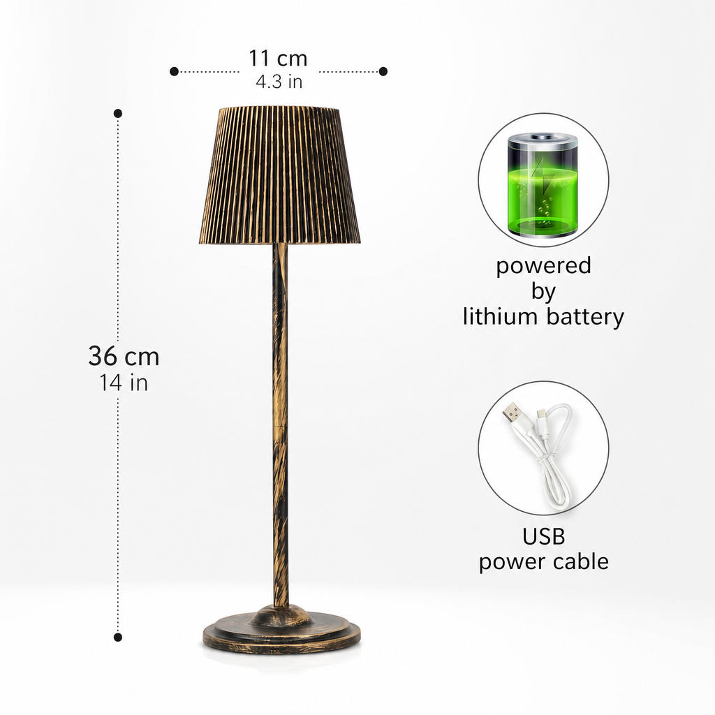 Modern LED Touch Lamp | Rechargeable Wireless Table Light | 3-Color Adjustable Brightness | Metal Pagoda Shade