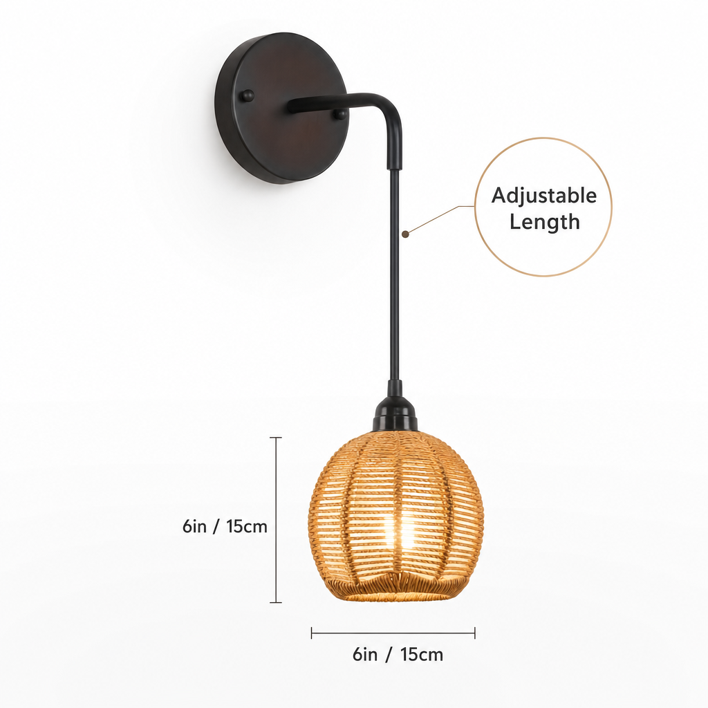 Bohemian Rattan Wall Lamp Set | Farmhouse Style Metal Sconce | Bedroom Living Hallway Decor