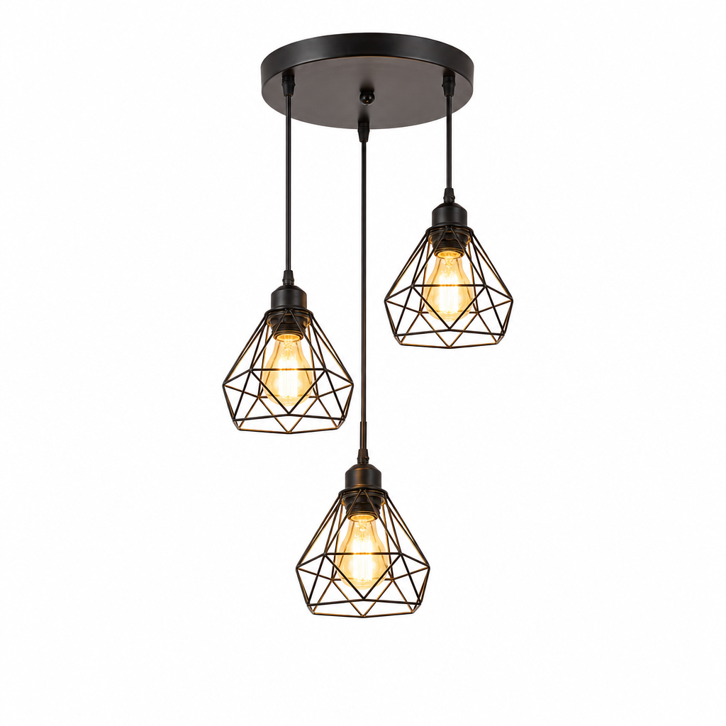 Modern Nordic 3-Light Pendant Fixture | E27 Base | Cast Iron Varnished | Kitchen & Bar Lighting | Holiday Decor