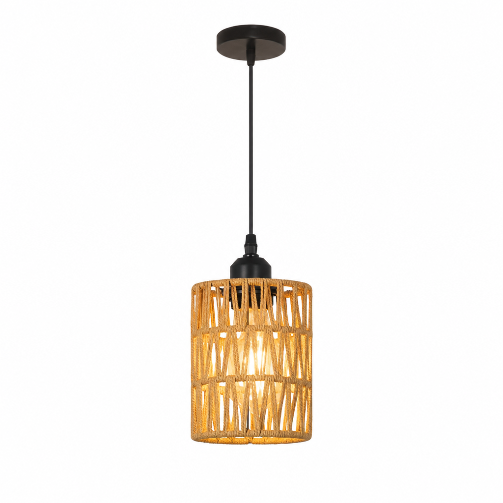 Rustic Handwoven Metal Pendant Light | E27 Base | Varnished Finish | Kitchen Restaurant Bedroom Decor | No Bulb Included