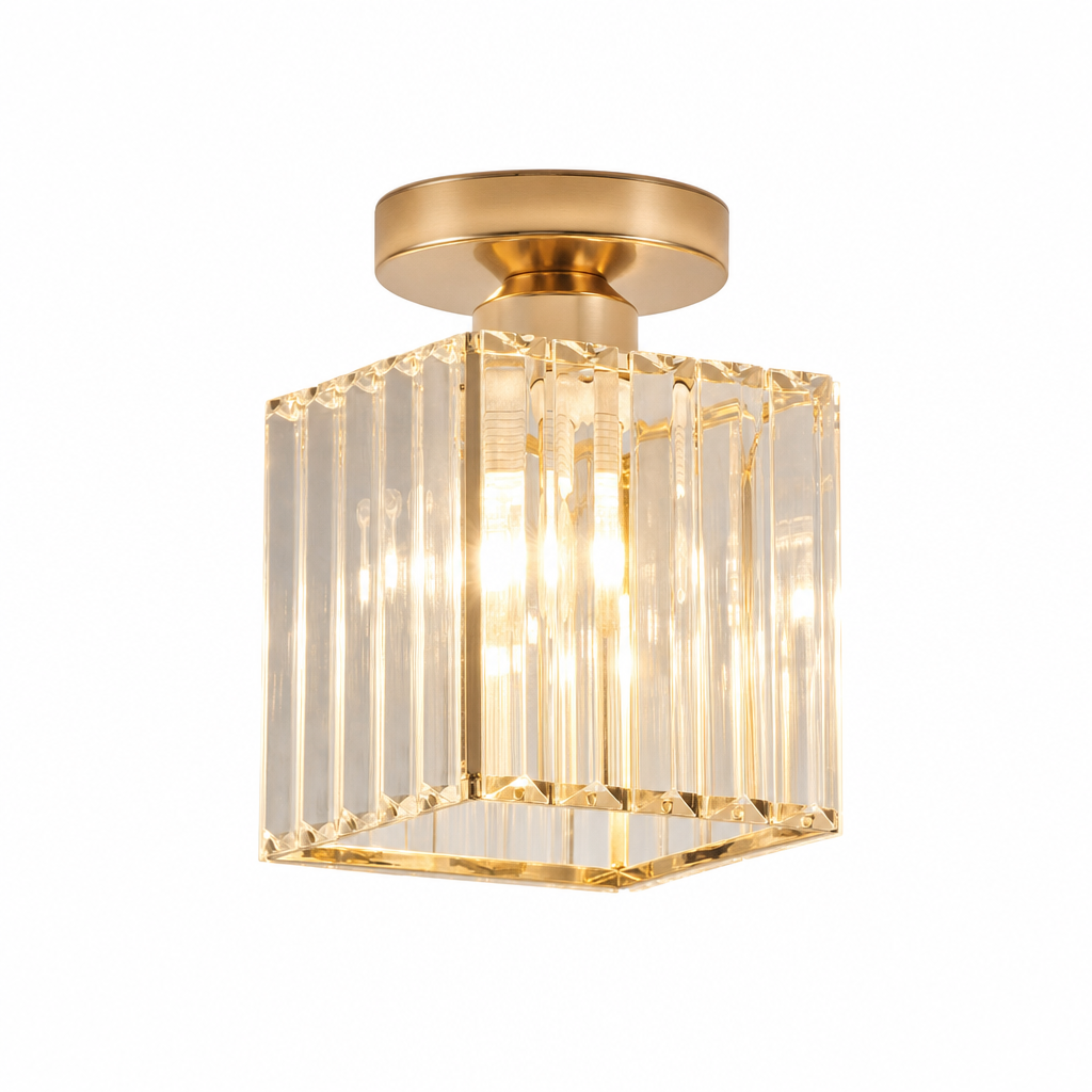 Modern Crystal Ceiling Light | Semi Flush Mount | E27 Base | Metal Varnished Fixture | Home Decor | Corridor Bedroom Kitchen Lighting