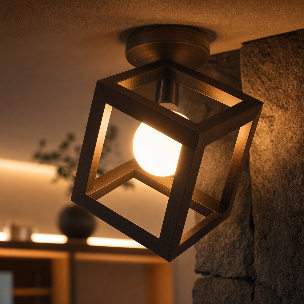 Modern Semi Flush Ceiling Light Fixture | Metal E27 Varnished Design | Living Room Bedroom Office Decor | Hard-Wired